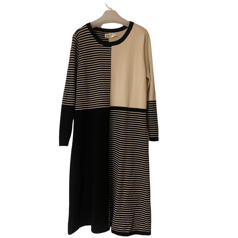 Eliza J Black and Cream Long Sleeve Dress